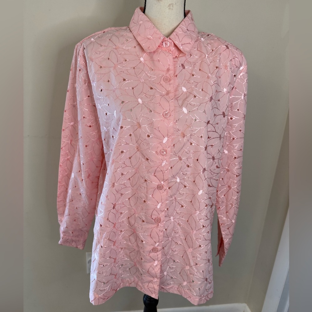 Pink Eyelet Button Down Shirt